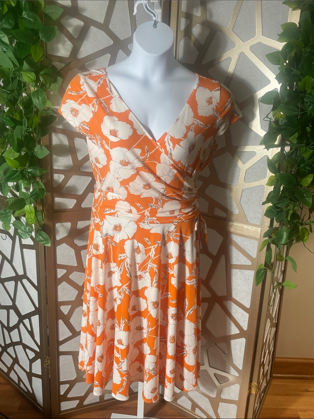 Maggy L. Faux Wrap Fit and Flare Dress, Orange, 14